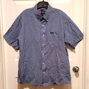 Chaps Easy Care Men's Blue/White Plaid Button Down Short Sleeve Shirt - XL